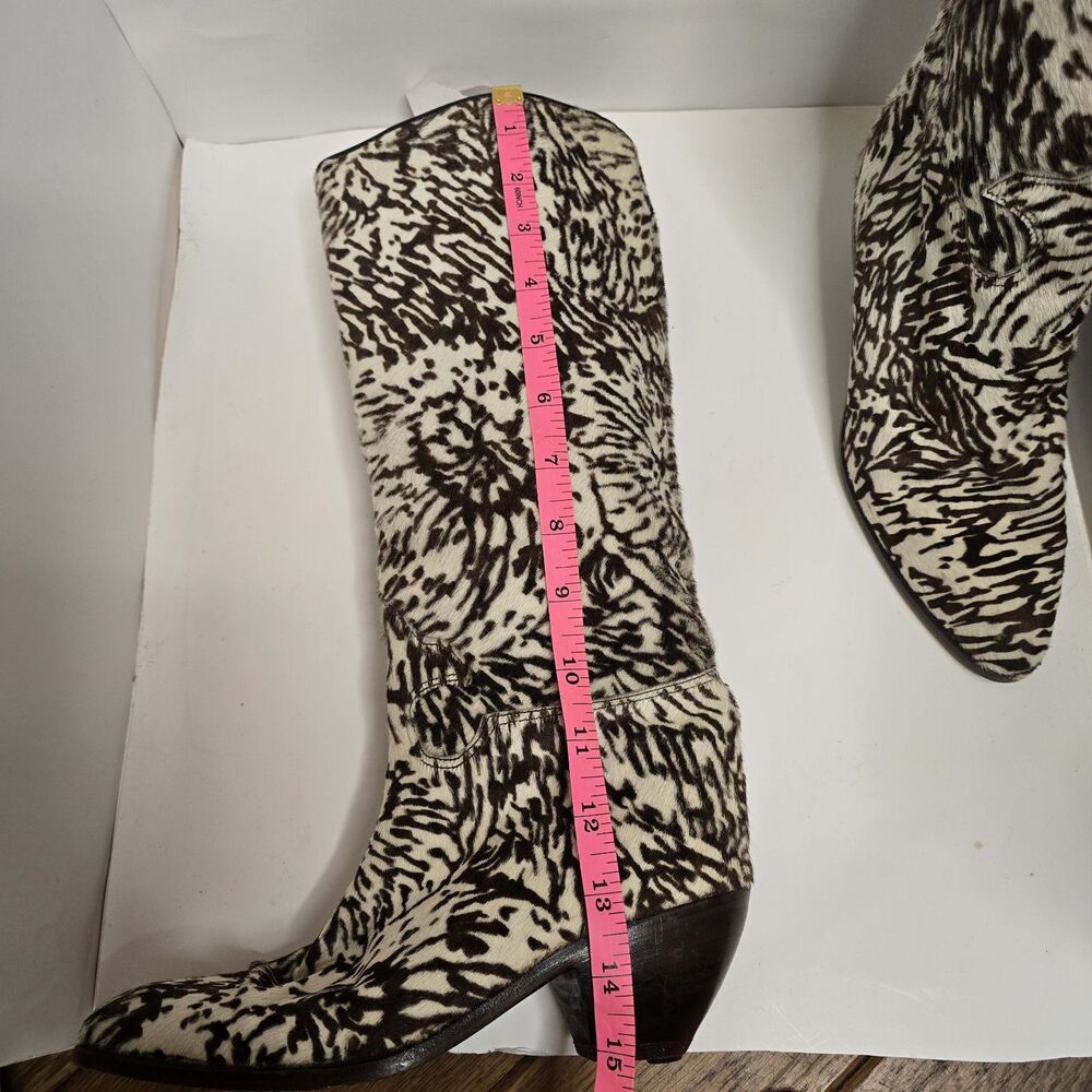 Vintage MAUD FRIZON Zebra Animal Print Calf Hair Brown Beige Boots Size 35 - Picture 14 of 16